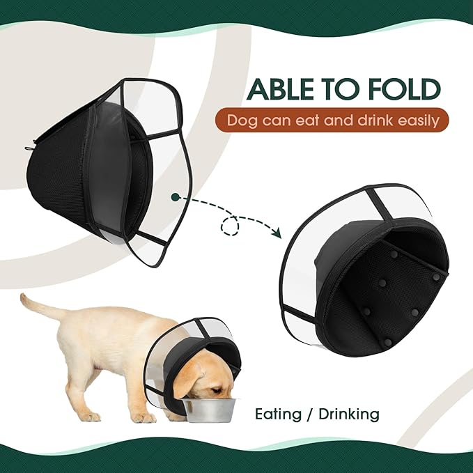 Kuoser Large Dog Cone Collar After Surgery, Soft Cone for Dogs to Stop Licking, Breathable Pet Recovery Collar Comfortable Elizabethan Collars, Adjustable Protective Dog Cones for Large Dogs, Black L