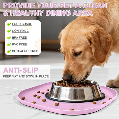 SMILOOL Small Silicone Pet Food Mat with Raised Edge for Food and Water Bowl, Square Dog Feeding Mats, Cat Food Trays for Floor Waterproof, Rubber Tray for Dogs and Cats, 12 x 12 x 0.7 Light Pink