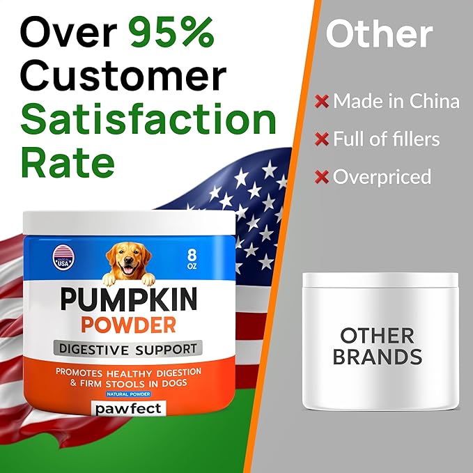 PAWFECTCHEW Pumpkin Powder for Dogs - 8oz Powdered Supplement High Fiber for Dogs Stool Softener - Treat Diarrhea, Constipation, Upset Stomach, Food Sensitivity - Improve Digestion - Made in USA