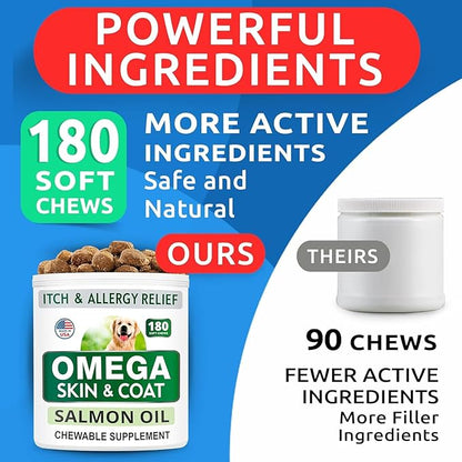 BARK&SPARK (Pack of 2) Omega 3 for Dogs - 360 Fish Oil Chews for Dog Shedding, Skin Allergy, Itch Relief, Hot Spots Treatment - Joint Health - Skin & Coat Supplement - EPA&DHA Fatty Acids - Salmon Oil