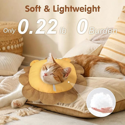 BEAUTYZOO Cat Cone Collars Soft, Cat Recovery E Collars After Surgery to Stop Licking, Adjustable Elizabeth Circle Collar Cute Pet Donut Pillow for Cats Kitten Small Dogs, Lion S