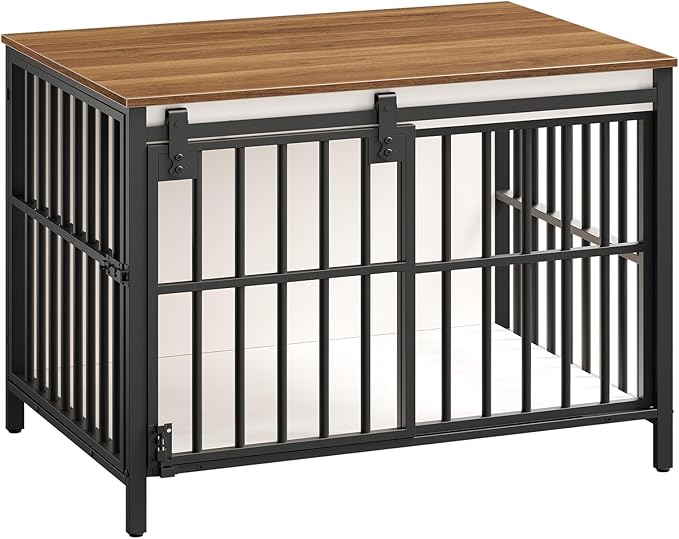 HOOBRO Dog Crate Furniture with Sliding Barn Door, Dog Kennel Indoor for Medium/Large Dogs, Heavy Duty Dog Cage with 2 Doors, End Table for Living Room, Bedroom, Rustic Brown and Black BWH163GW03
