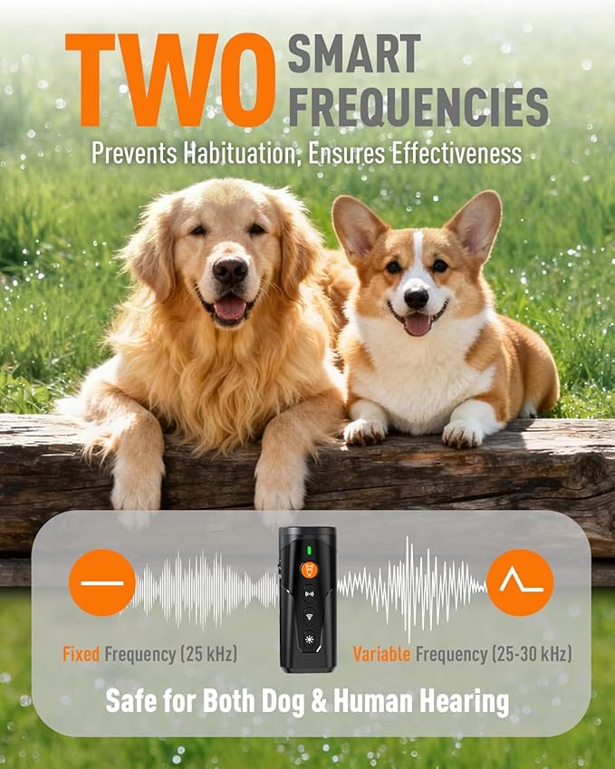 Dog Bark Deterrent Devices, 3X Ultrasonic Anti Barking Device for Dogs, 4 Modes with 3 Emitters and LED Light to Stop Neighbors Dog from Barking, Safe Use Dog Barking Silencer for Indoor Outdoor
