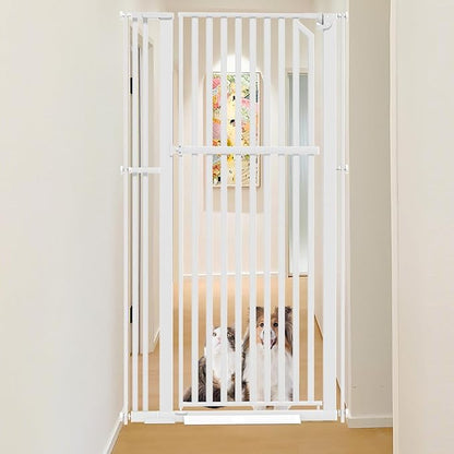 Glaf Extra Tall Pet Gate 63" Pressure Mounted Cat Door Safety Metal Cat Gate Adjustable Width Dog Gate Auto-Close Dog Door for Doorways, Stairs, Kitchen, Hallway (White, 33.86-37.4")