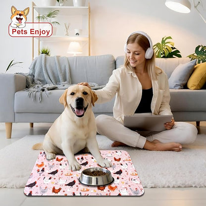 Dog Food Mats for Floors Waterproof Mat for Cat Food and Water Bowls - Absorbent Quick Dry Non Slip Mat for Pet Feeding