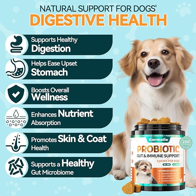 Probiotics for Dogs, Dog Probiotics for Yeast, Itchy Skin and Itchy Ears, Allergies, Immunity, Dog Gut Health Probiotic for Digestive Enzymes & Prebiotics for Diarrhea & Gas Relief (Chicken, 200 Chew)