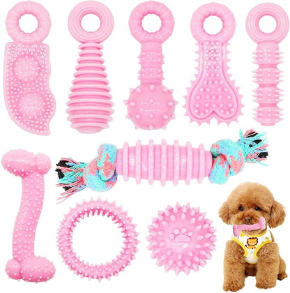 Puppy Toys, 9 Pack Puppy Chew Toys for Teething, Cute Pink Small Dog Toys, Teething Toys for Puppies, Soft Durable Interactive Dog Chew Toy for Small Dogs