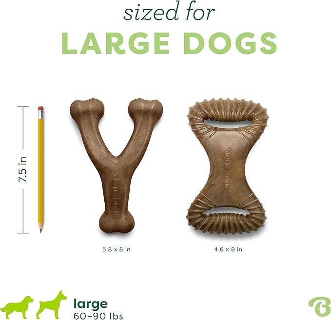 Benebone 2-Pack Wishbone/Dental Durable Dog Chew Toys, Real Bacon, Made in USA, Large