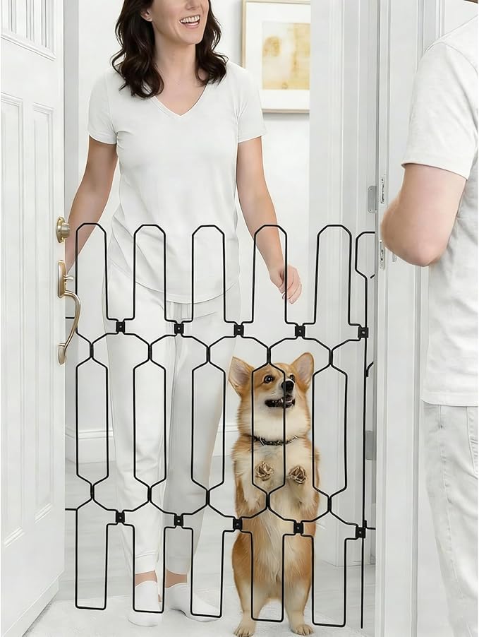 Expandable Pet Gate for Dogs & Cats – Retractable Mesh-Free Safety Barrier, Adjustable Width 2"-35", Portable Foldable Dog Fence for Doorways, Stairs, Hallways, No Drilling, Easy to Install