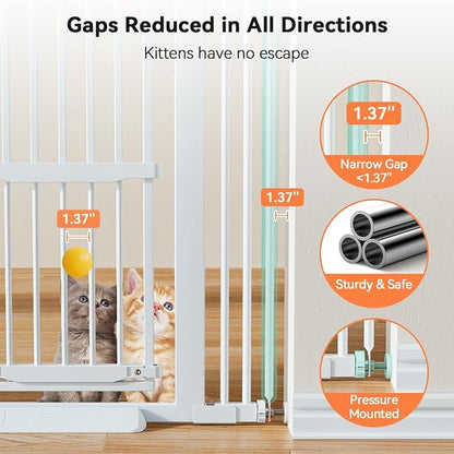 COMOMY 55.1" Extra Tall Pet Gate for Cats, 29.5-43" Extra Wide Cat Gate with Adjustable Cat Door, Pressure Mounted Easy Walk Through Pet Gate with Door for Stairs, Doorways, Kitchen(White)