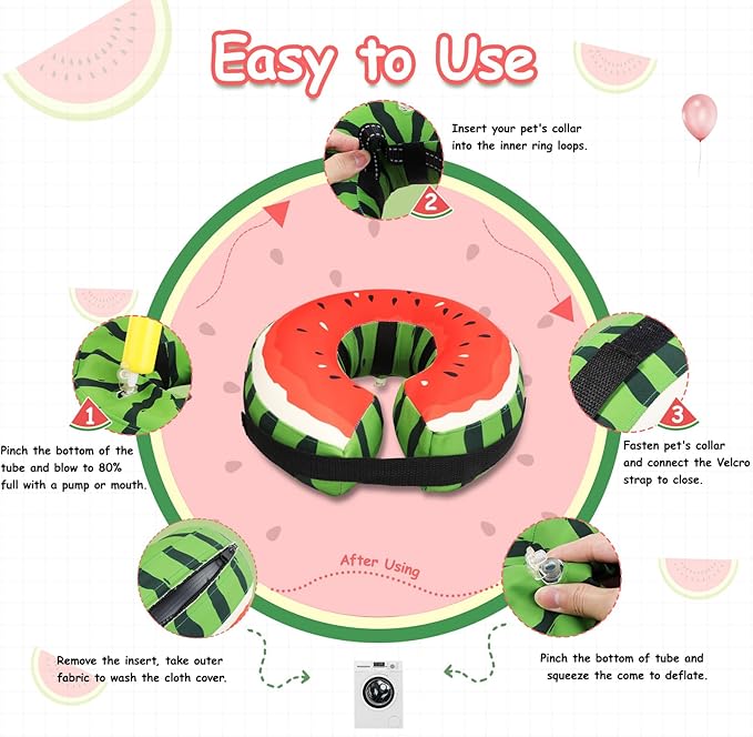 Dog Cone Collar Alternative, Inflatable, Waterproof Fabric Comfy Pillow for Dogs (Red-Green, XL(Neck:19.68'-29.6'))
