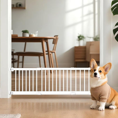 Metal Short Dog Gate, 13” Tall Puppy Small Pet Gate to Step Over, 17"- 44" Pressure Mount Indoor Outdoor Dog Gates with 4 Extension Kits, Small Puppy Gate for Doorways & Stairs