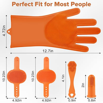 Augwind 6PCS Pet Grooming Kit for Dogs,Cats and Horses | Dog Washing/Bath Gloves | Dog Bath Brush | Shampoo Brush | Pet Grooming Gloves | Dog Bath Supplies (Orange)