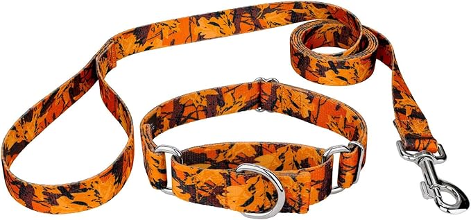 Country Brook Petz - Orange Sunset Camo Martingale Dog Collar and Leash - Camouflage Collection Featuring Rugged Designs (5/8 Inch, Small)