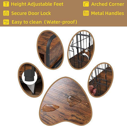 Small Dog Crate Furniture, Puppy Dog Kennel Indoor, Wood Dog Cage Table with Drawers Storage, Heavy Duty Dog Crate, Jaula para Perros, Sturdy Metal, 27.6" L×20.5" W×31.9" H