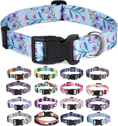 Mihqy Dog Collar with Bohemia Floral Tribal Geometric Patterns - Soft Ethnic Style Collar Adjustable for Small Medium Large Dogs(Floral Purple,XS)