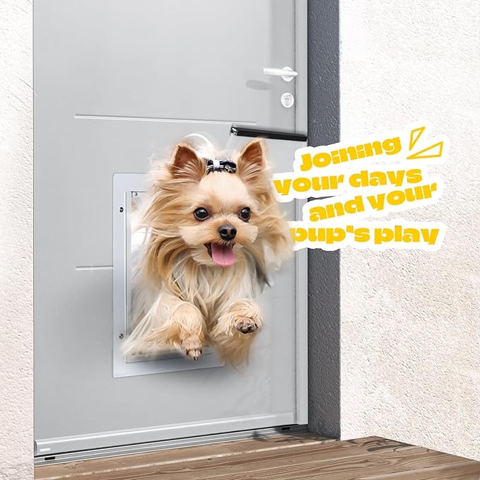 Medium Dog Door for Door,Metal Dog Door with Locking Panel,Doggie Doors for Medium Dogs with Magnetic Flap,Anti Theft Design,Fit Exterior/Interior Doors,Easy Installation(M)