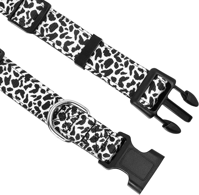 Reflective Dog Collar, Adjustable Soft Neoprene Padded Nylon Pet Collars with Buckle for Puppy and Small Dogs, Cats, Black White Cow,L