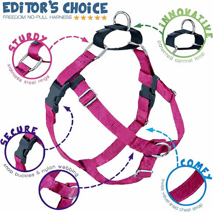 2 Hounds Design Freedom No Pull Dog Harness, Adjustable Harness, Easy Walking & Comfortable Control, Fits Small, Medium & Large Dogs, Solid Colors, Made in USA, 1" LG, Raspberry