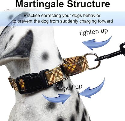 Fall Reflective Martingale Collar for Dogs with Quick Release Buckle Autumn Dog Collars (Brown Plaid, Small)