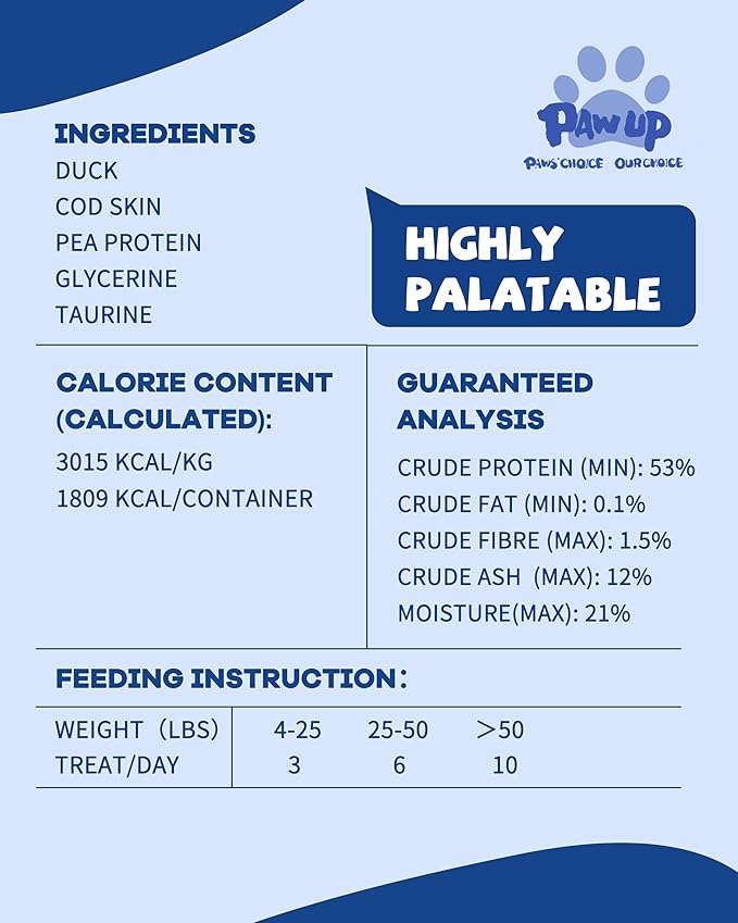 PAWUP Cod Skin Dog Treats with Duck Dog Snacks High Protein and Omega-3, Natural Dog Chews w/Taurine, 21 oz
