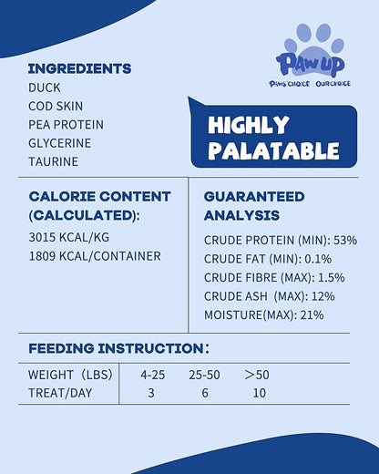 PAWUP Cod Skin Dog Treats with Duck Dog Snacks High Protein and Omega-3, Natural Dog Chews w/Taurine, 21 oz