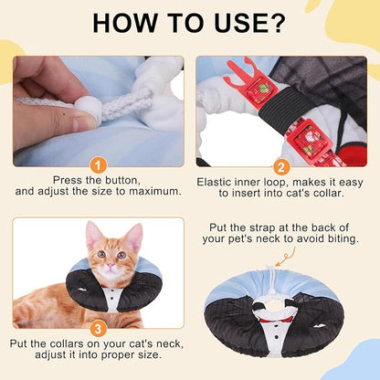 BEAUTYZOO Cat Cone Collar Soft, Cat Recovery E Collars After Surgery to Stop Licking, Adjustable Elizabeth Circle Collar Cute Pet Donut Pillow for Cats Kitten Puppy Small Dogs, Black Suit S