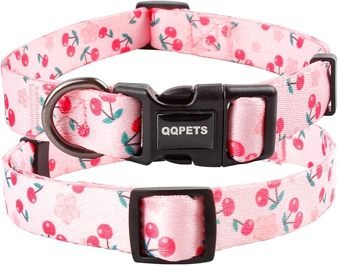 QQPETS Adjustable Soft Dog Collar: Print Flower Pink Multicolor Cute Patterns for XS Small Medium Large Pet Girl Boy Puppy Walking Running Training (XS, Sakura Pink)