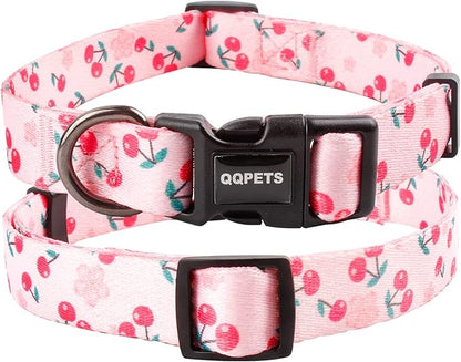 QQPETS Adjustable Soft Dog Collar: Print Flower Pink Multicolor Cute Patterns for XS Small Medium Large Pet Girl Boy Puppy Walking Running Training (XS, Sakura Pink)