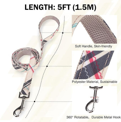 Dog Collar and Leash Set for Small Dogs, Adjustable Soft Puppy Collar with Quick Release Buckle, 5FT Heavy Duty Nylon Matching Leash for Boy Girl Chihuahua, Yorki, Bulldog, Beige XS