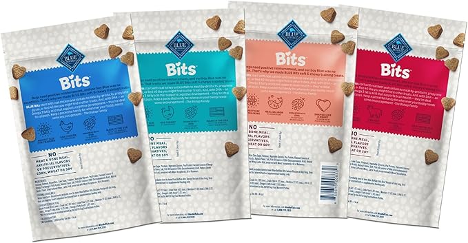 Blue Buffalo Bits Soft Dog Treats for Training, Made with Natural Ingredients & Enhanced with DHA, Beef, Salmon, Turkey, & Chicken 4-oz Variety Pack, 4 ct