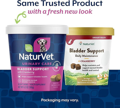 NaturVet Bladder Support Plus Cranberry for Dogs, 60 ct Soft Chews, Made in The USA with Globally Source Ingredients