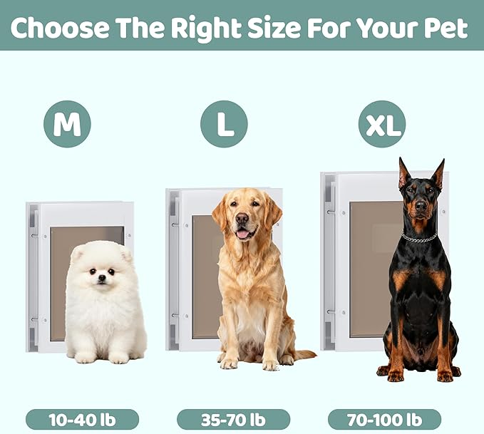Medium Metal Dog Door 11 ¼ ”x 15 ¾” Medium Dog Door for Wall and Door Pet Door with 2 Lock & Durable Aluminum Frame, Doggy Door for Dogs and Pets, White