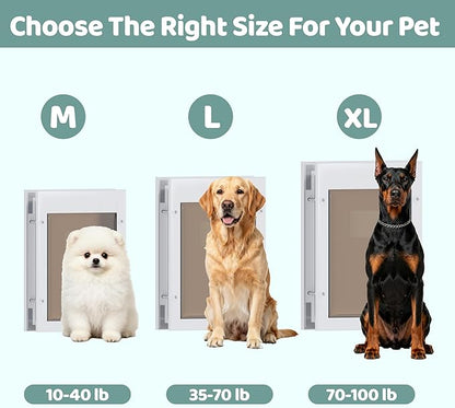 Medium Metal Dog Door 11 ¼ ”x 15 ¾” Medium Dog Door for Wall and Door Pet Door with 2 Lock & Durable Aluminum Frame, Doggy Door for Dogs and Pets, White