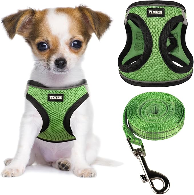 YIMEIS Dog Harness and Leash Set, No Pull Soft Mesh Pet Harness, Reflective Adjustable Puppy Vest for Small Medium Large Dogs, Cats (Grass Green, X-Small (Pack of 1)