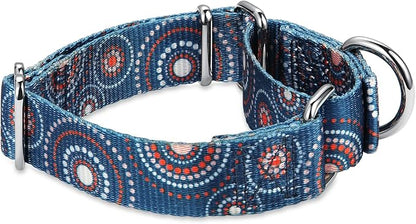 Martingale Collar Floral Print Dog Collar, No Pull Pet Collar, Heavy Duty Adjustable Dog Collar, Medium, Neck 14 Inch to 21 Inch, Firework Dots-Indigo