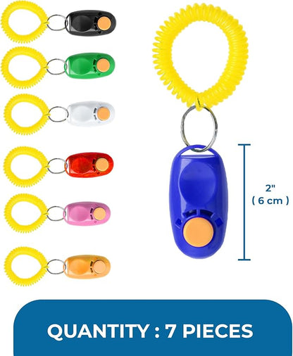 SunGrow 7-Pack Dog Clicker for Training with Wrist Bands, 2 Inches Multicolor, Pet Cat Dog Training Clickers & Behavior Aids, Convenient and Effective Clicker Training Tools for Puppy or Cat