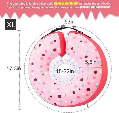 Dog Cone Collar Inflatable Donut for Large Medium Small Dogs, Soft Waterproof Dog Cone Alternative After Surgery Prevents Licking Wounds Easy Clean (Pink, XL (Neck 18"-23"))