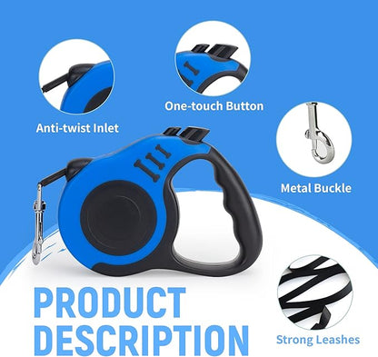 Retractable Dog Leash Automatic Telescopic Tractor Dog Tape, Pet Tape 10/16 FT Durable and Convenient, with Non-Slip Handle, Suitable for Small and Medium-Sized Dogs Blue