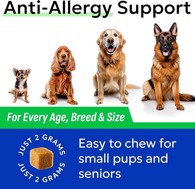 BARK&SPARK Dog Allergy Relief Soft Chews for Skin Health & Seasonal Allergies - Anti-Itch Supplement w/Omega-3, Quercetin & Bromelain Immune Treats for Dry Skin & Hot Spots - Chicken - 180ct