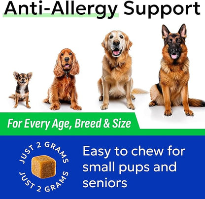 BARK&SPARK Dog Allergy Relief Soft Chews for Skin Health & Seasonal Allergies - Anti-Itch Supplement w/Omega-3, Quercetin & Bromelain Immune Treats for Dry Skin & Hot Spots - Chicken - 180ct