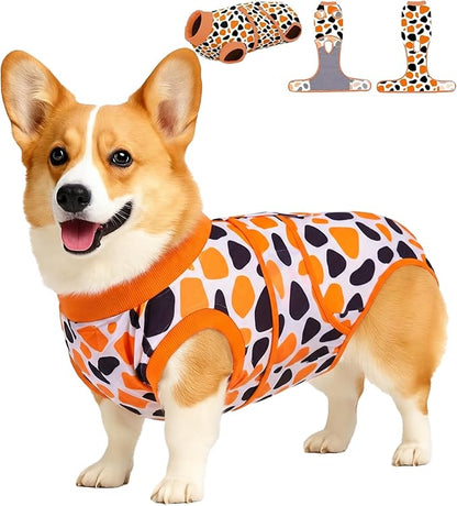 PetWarm Surgery Suit for Dogs Male, Recovery Suit for Female Male Dogs, Dog Onesie After Surgey Spay Neuter Professional Pet Recovery Shirt Dog Abdominal Wounds Bandages, Leopard Pattern, Orange, M