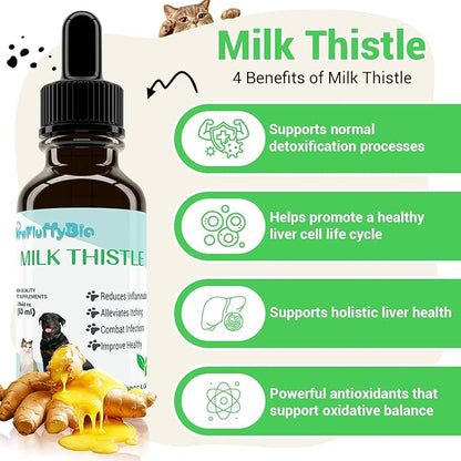 Milk Thistle for Dogs - Liver & Kidney Support, Natural Detox & Hepatic Health, with Wild Alaskan Salmon Oil & Curcumin, Omega 3 and Silymarins - Veterinarian-Formulated Herbal Supplement 2 Oz (2Pack)