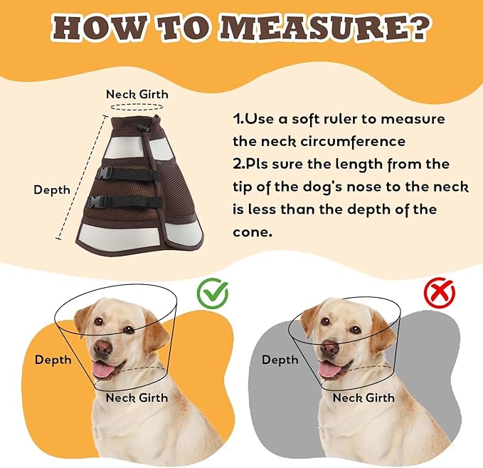 Dog Cone for Dogs After Surgery,Foldable Dog's Cone Collar,Adjustable E Collar Alternative to Stop Licking,Pet Cones for Dog & Cats,Doggy Surgery Collar,Dogs Recovery Collars & Cones,Brown,S