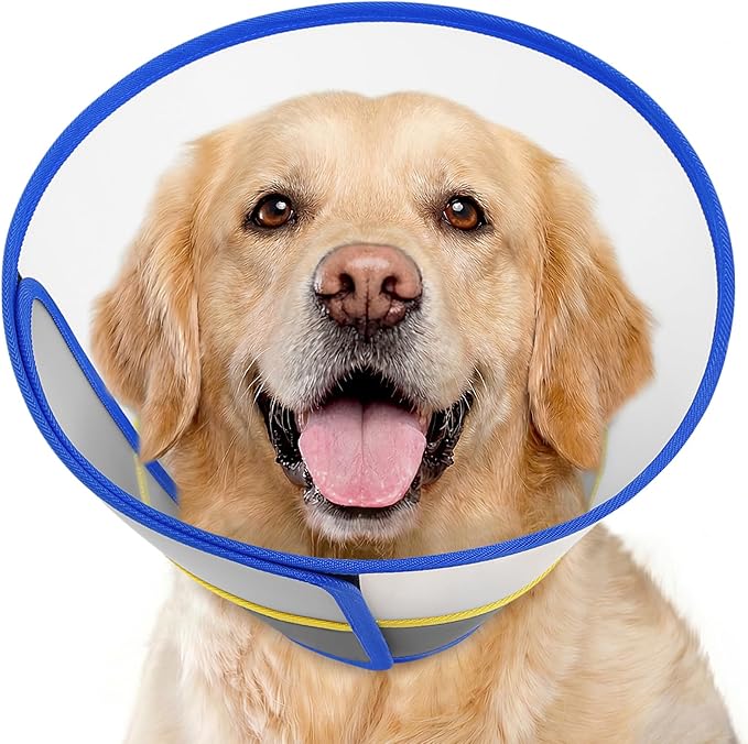 Queenmore Dog Cones for Large Dogs Soft Pet Recovery Collar After Surgery, Adjustable Dog Neck Cone Surgical Elizabeth E-Collar Prevent Biting and Stop Licking Wound, Blue XL