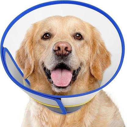 Queenmore Dog Cones for Large Dogs Soft Pet Recovery Collar After Surgery, Adjustable Dog Neck Cone Surgical Elizabeth E-Collar Prevent Biting and Stop Licking Wound, Blue XL