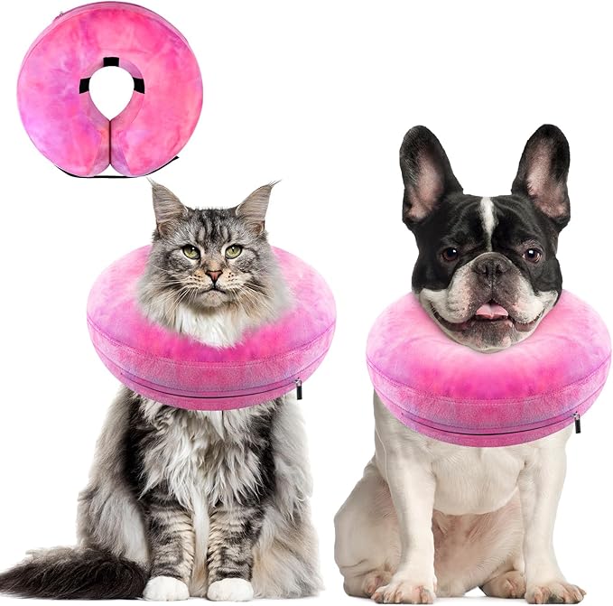 Dog Cone, Uadonile Inflatable Cone Collar for Dogs and Cats, Dog Neck Collar Recovery E-Collar Alternative After Surgery, Elizabethan Collar for Dogs Recovery(Tie-dye Rose Purple, M)
