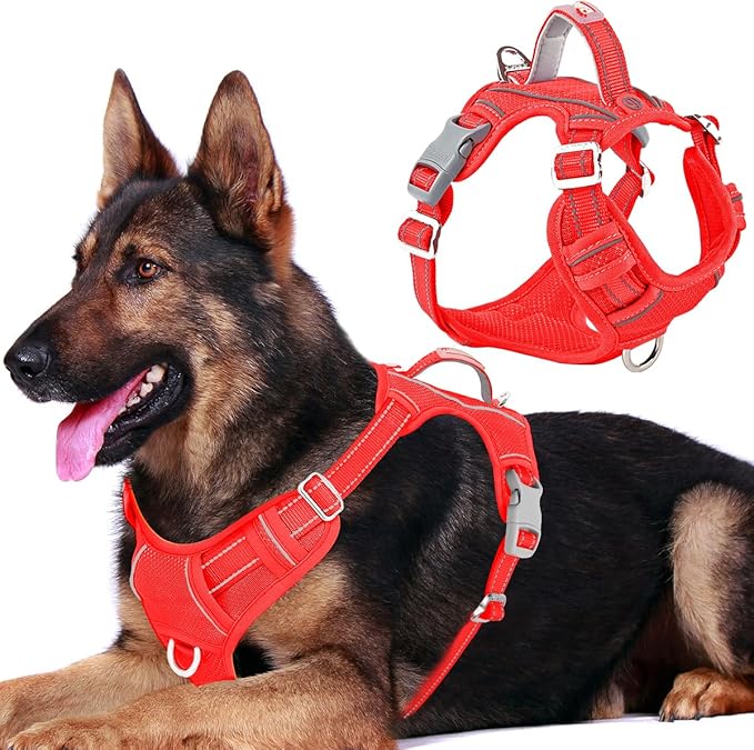 BARKBAY Dog Harness No Pull with ID Tag Pocket - Heavy Duty, Reflective, Easy Control for Large Dogs(Red,XL)