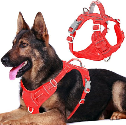 BARKBAY Dog Harness No Pull with ID Tag Pocket - Heavy Duty, Reflective, Easy Control for Large Dogs(Red,XL)