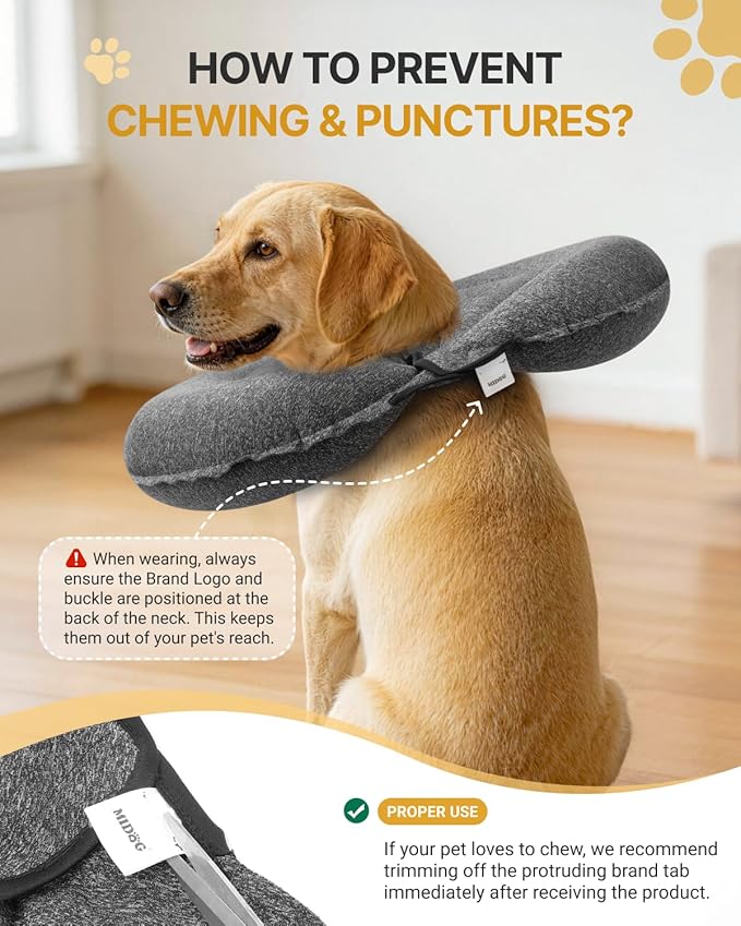 MIDOG Dog Cone Collar for Large Medium Dogs, Soft Inflatable Dog Cone Alternative After Surgery, Adjustable Protective Recovery Cone - Patented Alternative E Collar Does Not Block Vision (Gray,S)